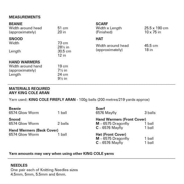 King Cole Firefly Aran Pattern 6450