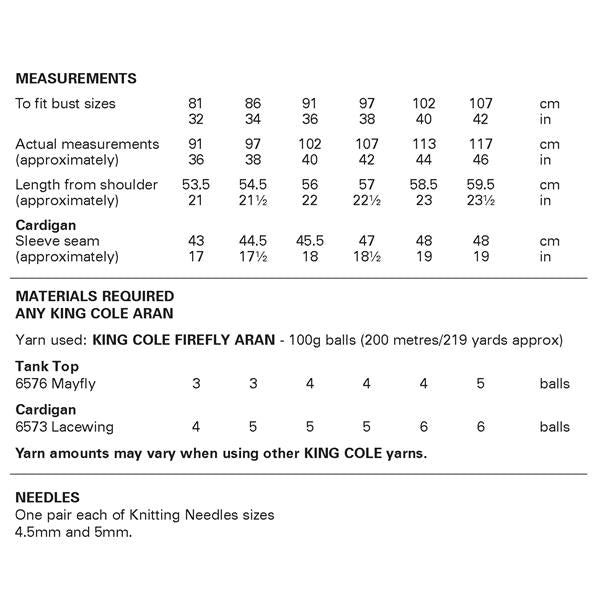 King Cole Firefly Aran Pattern 6445