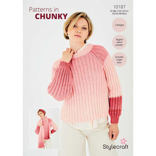 Stylecraft Horizon Pattern 10187 Knit Sweater, Scarf and Headband