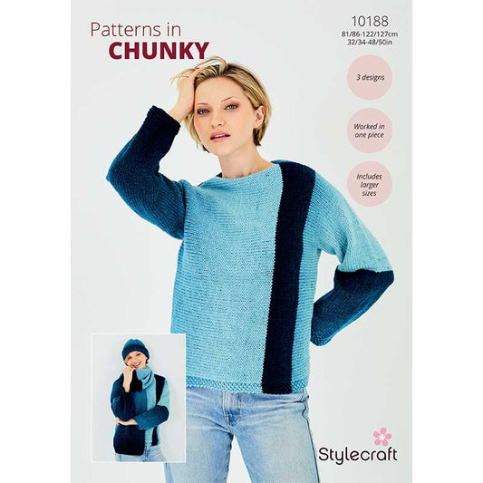 Stylecraft Horizon Chunky Pattern 10188 Knit Sweater, Hat and Scarf