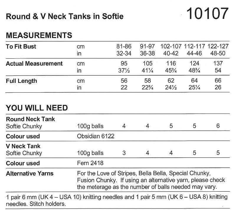 Stylecraft Chunky Pattern 10107 Knit Tank Tops