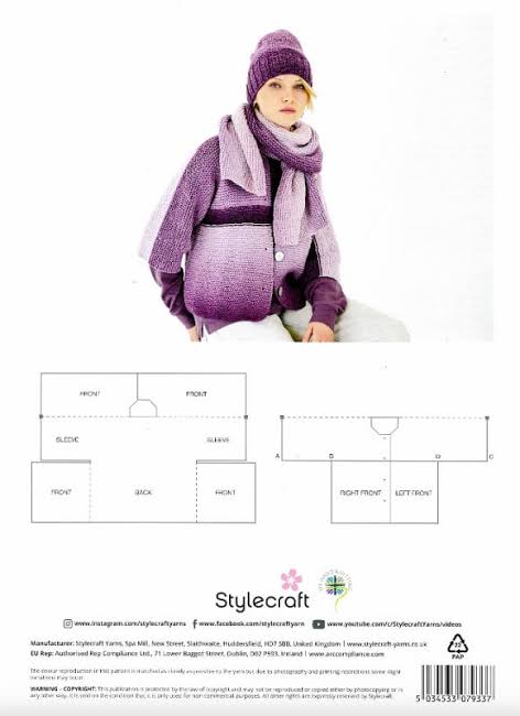 Stylecraft Horizon Chunky Pattern 10185 Knit Cardigan, Hat and Scarf