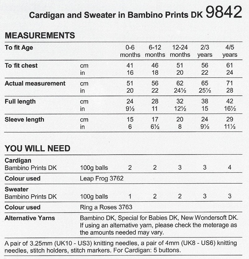 Stylecraft Bambino Pattern 9842