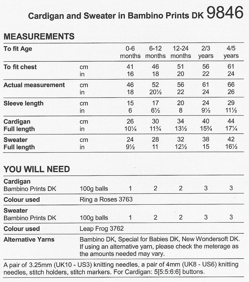 Stylecraft Bambino Pattern 9846