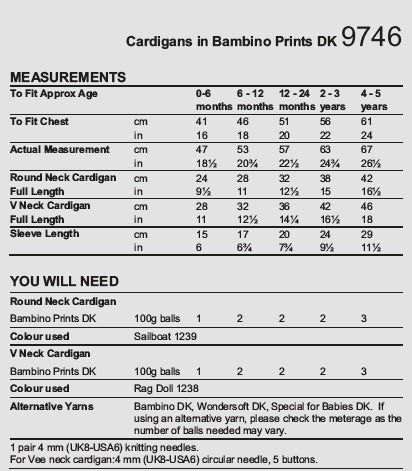 Stylecraft Bambino Pattern 9746