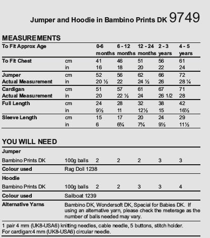 Stylecraft Bambino Pattern 9749