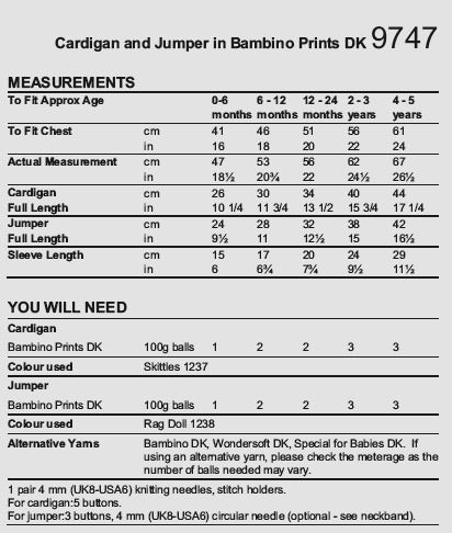 Stylecraft Bambino Pattern 9747
