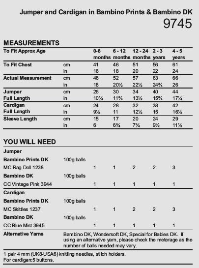 Stylecraft Bambino Pattern 9745