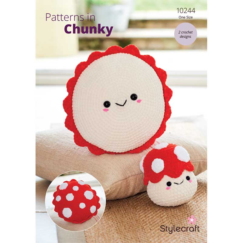Stylecraft Chenille Chunky Pattern 10244 Crochet Toadstool Cushion And Plushie