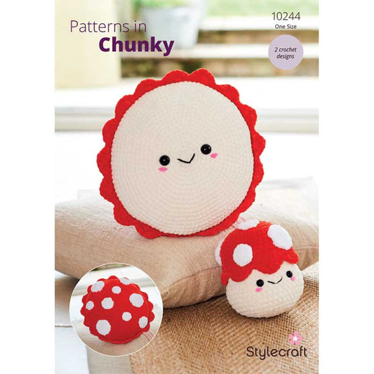 Stylecraft Chenille Chunky Pattern 10244 Crochet Toadstool Cushion And Plushie