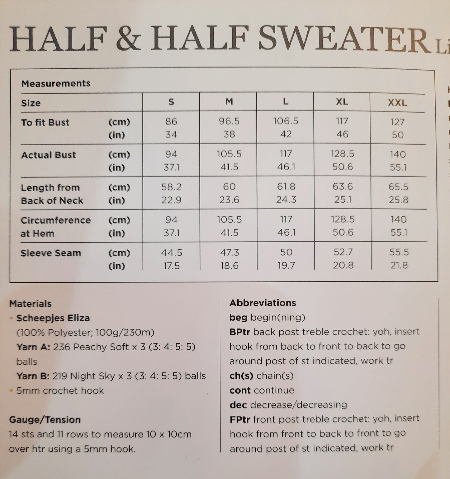 Yarn- The After Party No.88 Half & Half Sweater Pattern (Crochet)