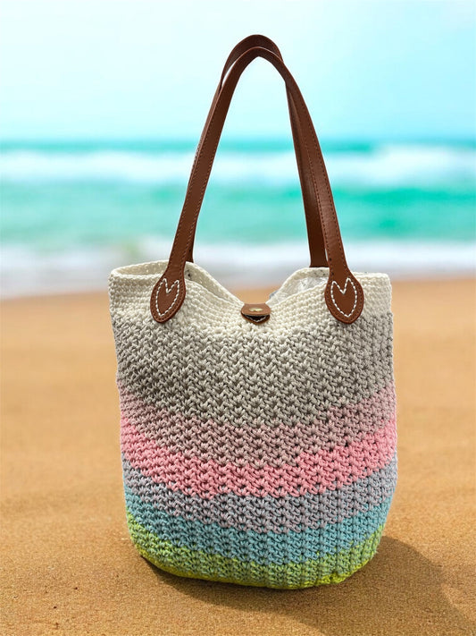 Crochet Bag Kit With Faux Leather Base and Handles