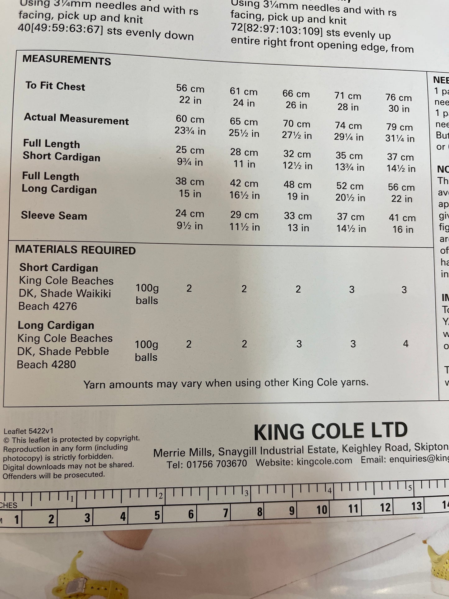 King Cole Pattern 5422 Dk Cardigan Pattern