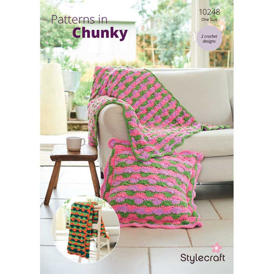 Stylecraft Chenille Chunky Pattern 10248 Crochet Blankets