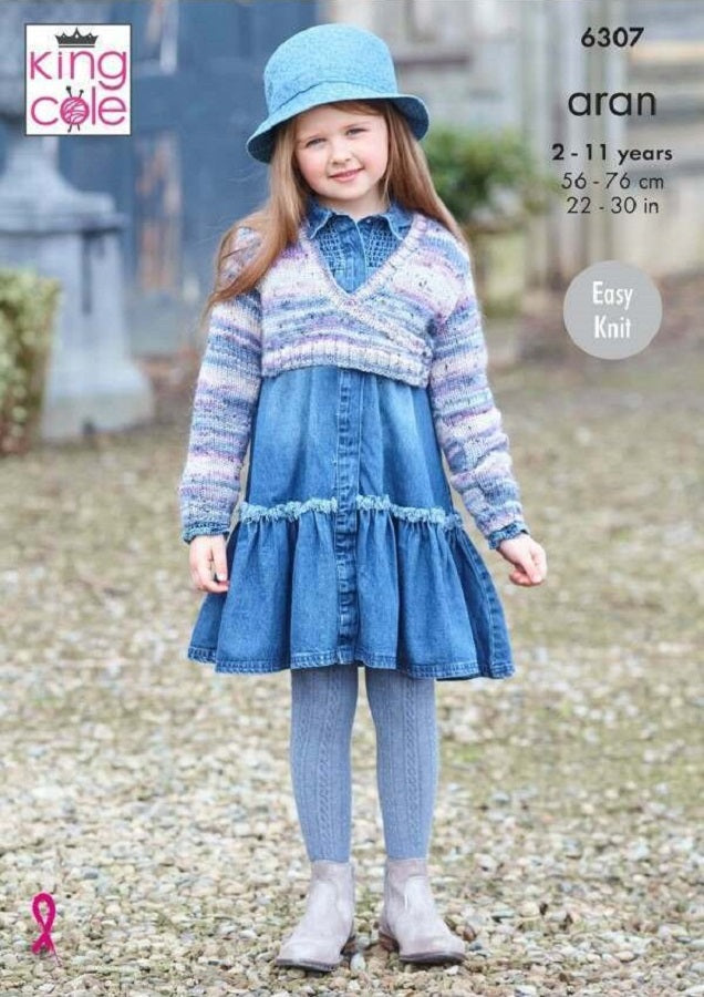 King Cole Pattern 6307 Aran Weight Cardigan Pattern