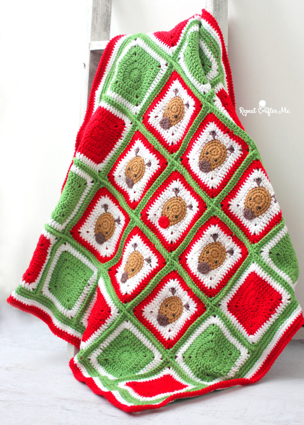 Repeat Crafter Me, Crochet Reindeer Christmas Blanket Kit