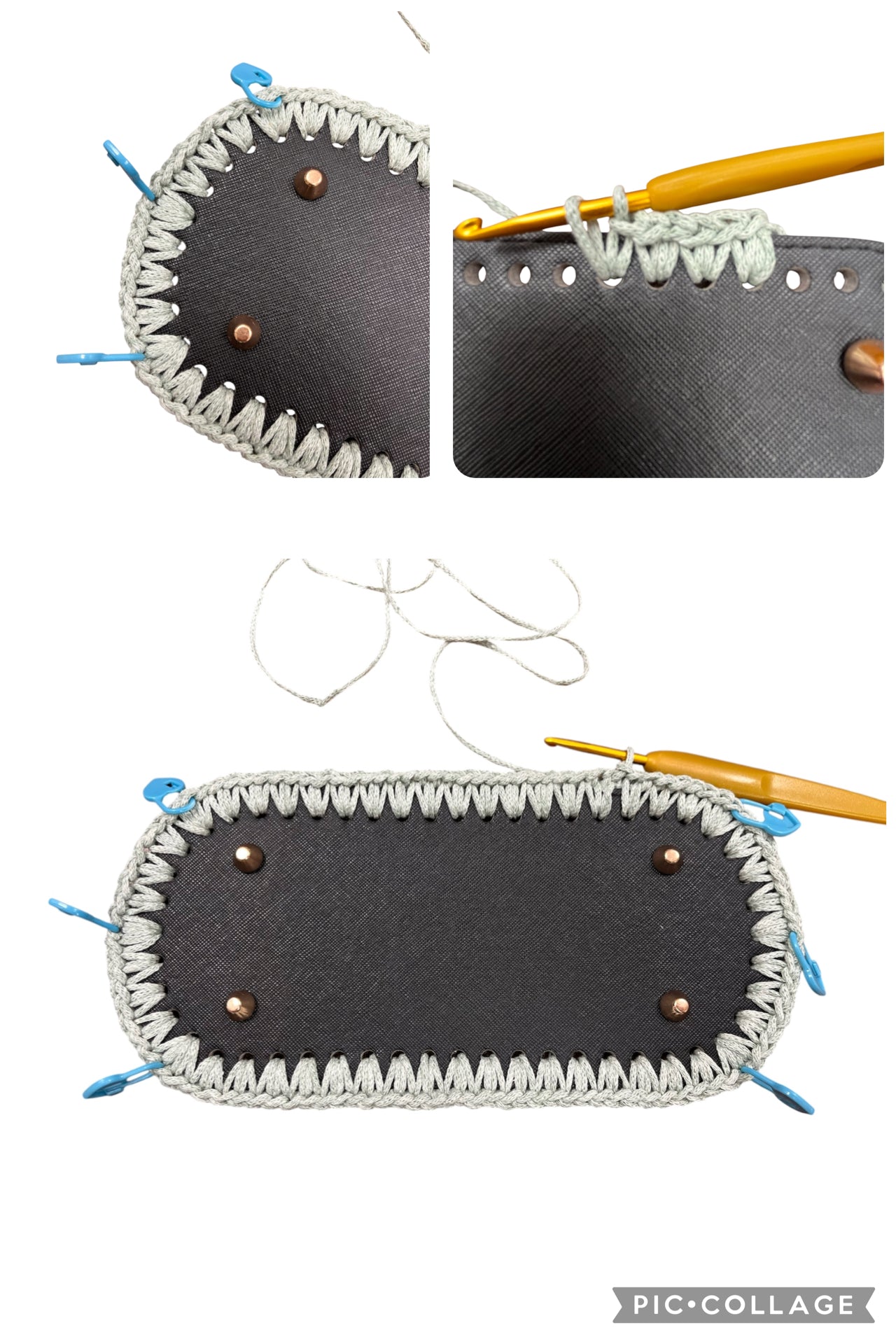 Crochet Bag Kit With Faux Leather Base and Handles