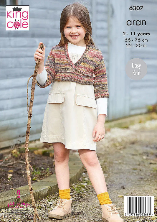 King Cole Pattern 6307 Aran Weight Cardigan Pattern