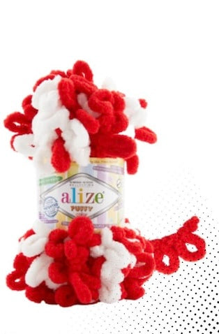 Alize Puffy Colour Finger Knitting 6574 Red/White