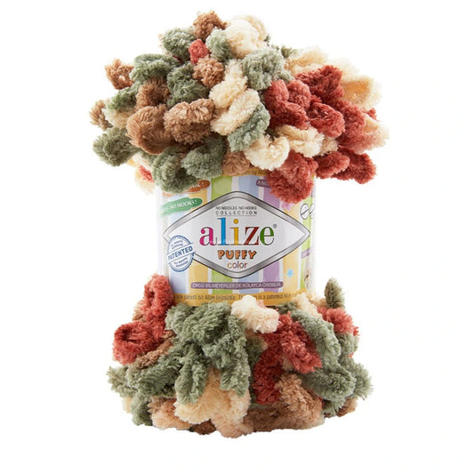 Alize Puffy Colour Finger Knitting 6039 Rust/Olive Green/Beige Mix