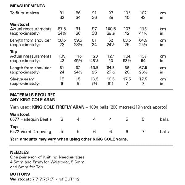 King Cole Firefly Aran Pattern 6443