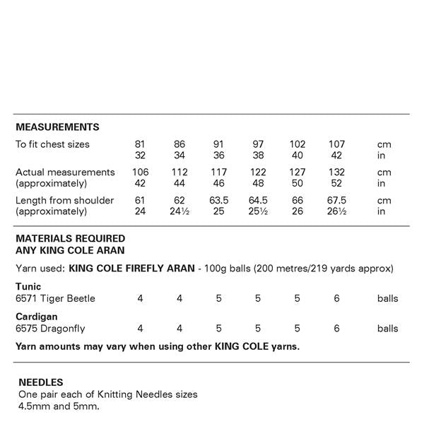 King Cole Firefly Aran Pattern 6449