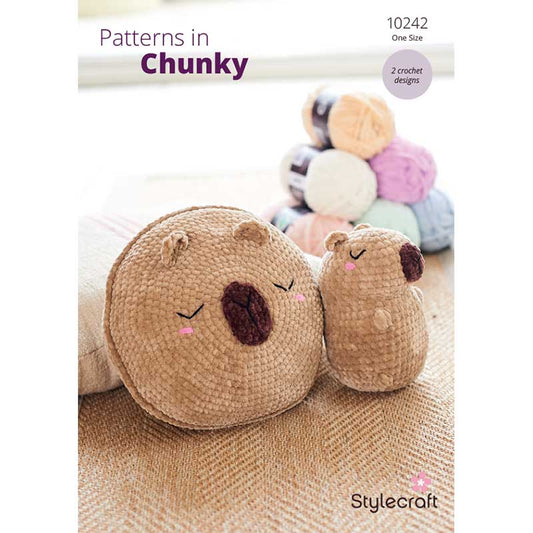 Stylecraft Chenille Chunky Pattern 10242 Crochet Capybara Cushion and Plushie