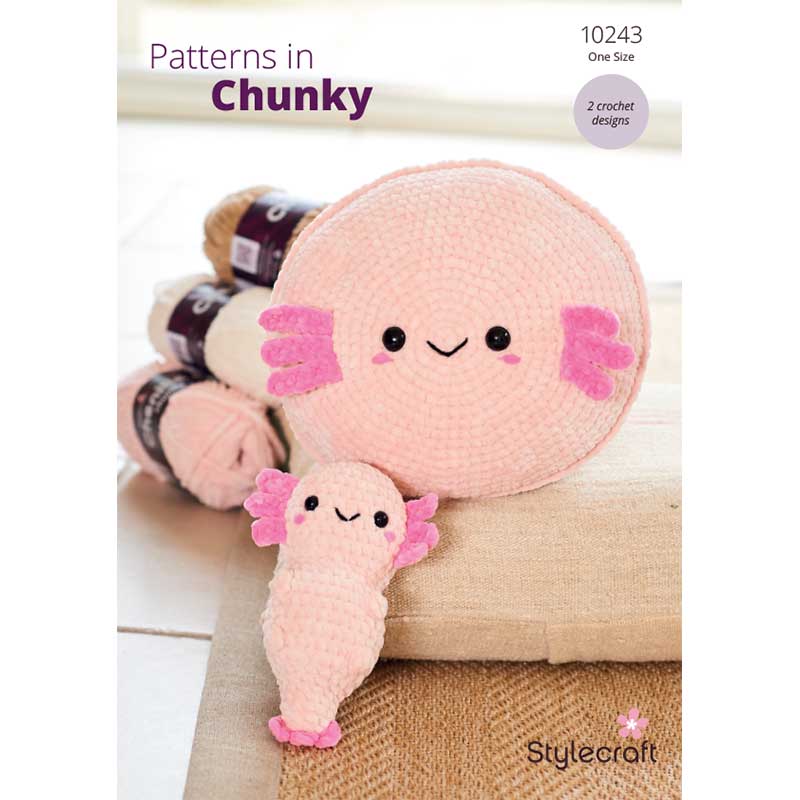 Stylecraft Chenille Chunky Pattern 10243 Crochet Axylotl Cushion And Plushie
