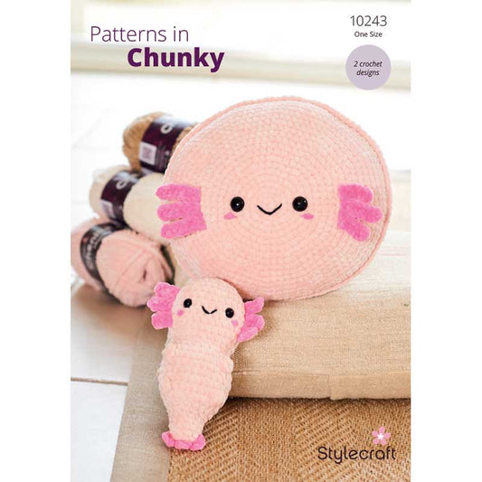 Stylecraft Chenille Chunky Pattern 10243 Crochet Axylotl Cushion And Plushie