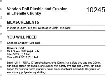 Stylecraft Chenille Chunky Pattern 10245 Crochet Voodoo Doll Cushion and Plushie