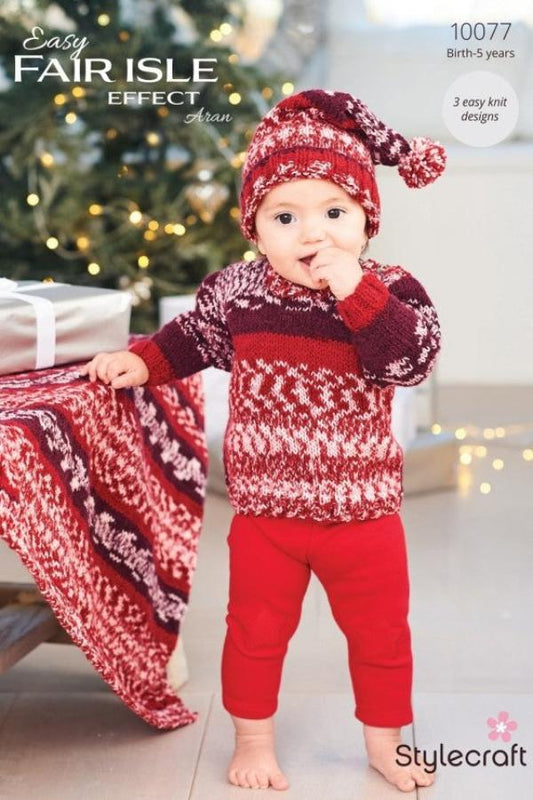 Stylecraft Easy Fair Isle Effect Aran Pattern 10077 Baby Christmas Garment Pattern