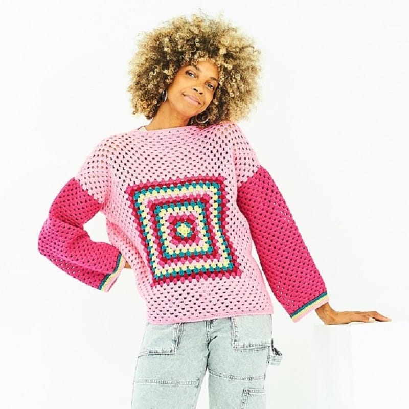 Stylecraft Crochet Granny Square Jumper Pattern Dk 10138