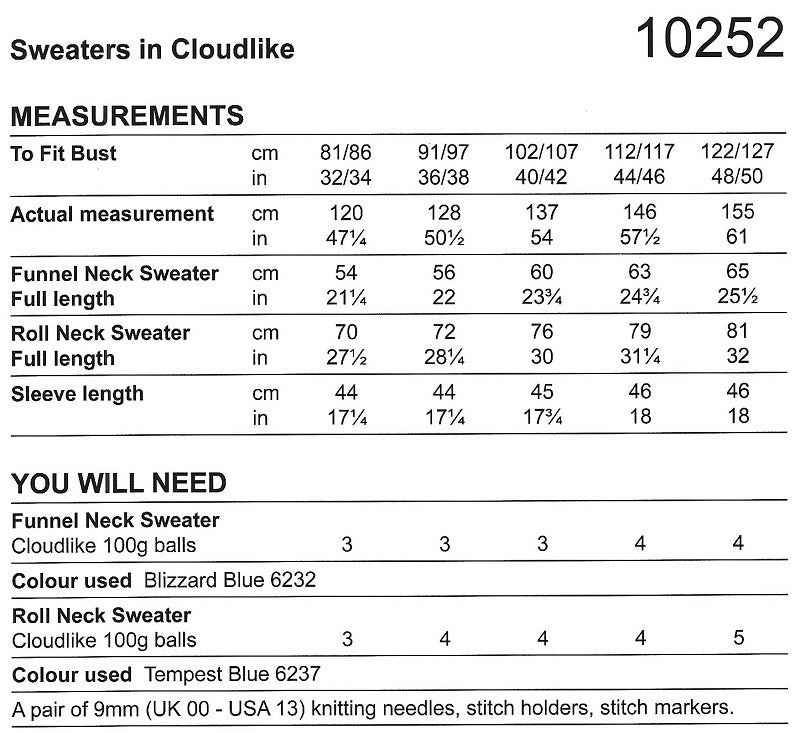 Stylecraft Cloudlike Super Chunky Pattern 10252 Knit Ribbed Jumpers