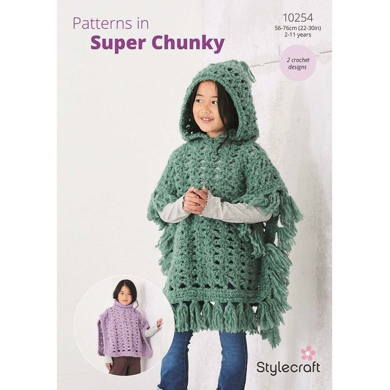 Stylecraft Cloudlike Super Chunky Pattern 10254 Crochet Girls Ponchos