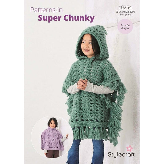 Stylecraft Cloudlike Super Chunky Pattern 10254 Crochet Girls Ponchos