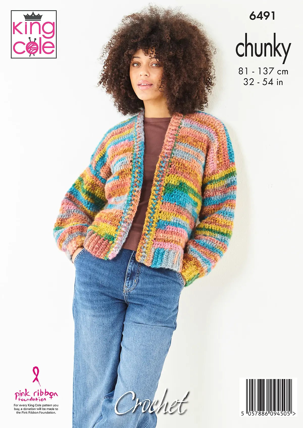 Crochet Jumper/Cardigan Kit with King Cole Flair Chunky, Pattern 6491
