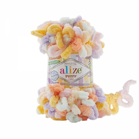 Alize Puffy Colour Finger Knitting 6520 Yellow/Pale Pink/Mint/Lilac/Peach