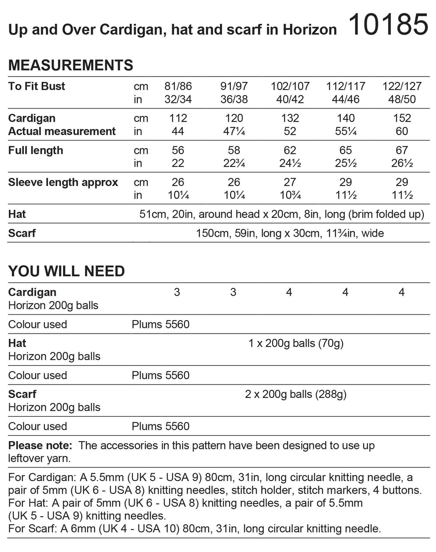 Stylecraft Horizon Chunky Pattern 10185 Knit Cardigan, Hat and Scarf