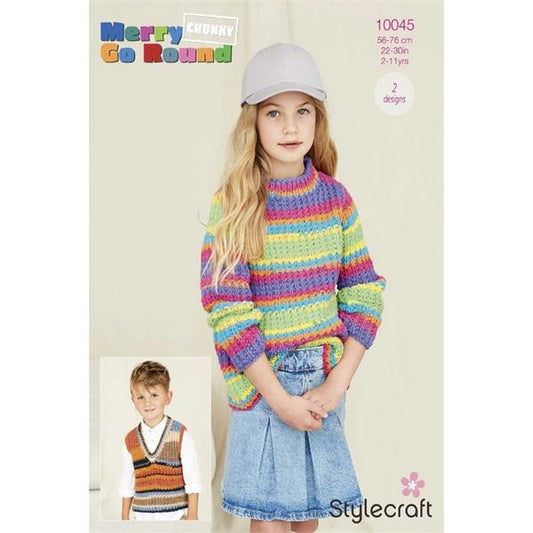 Stylecraft Merry Go Round Chunky Pattern 10045 Kids Sweater/Tank Top