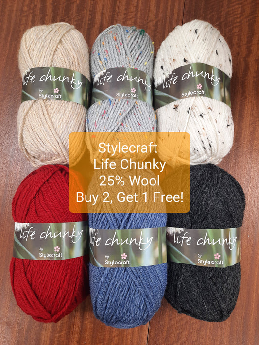 Stylecraft Life Chunky 100g. Buy 2, Get 1 Free!