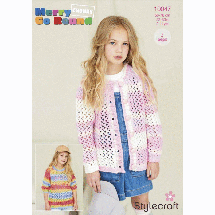 Stylecraft Merry Go Round Chunky Pattern 10047 Girls Cardigan/Sweater