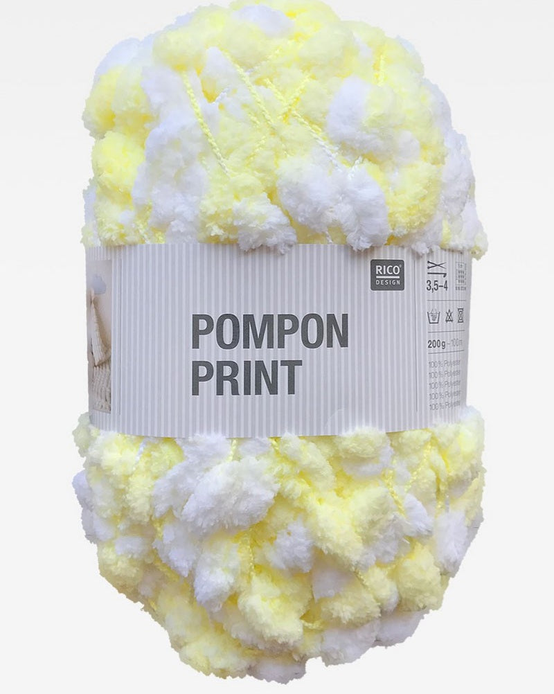 Rico Pompon Print White/Lemon 022