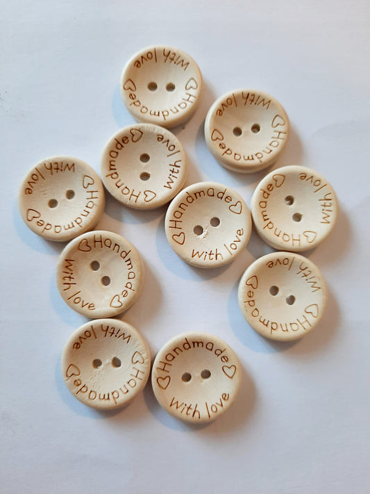 20mm Handmade With Love Wooden Buttons