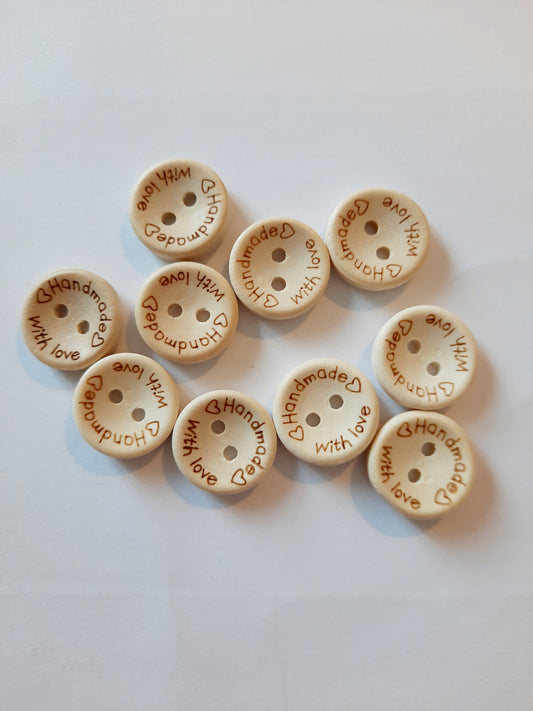 15mm Handmade With Love Wooden Buttons
