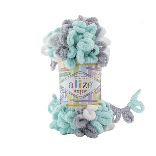 Alize Puffy Colour Finger Knitting 6408 White/Grey/Mint