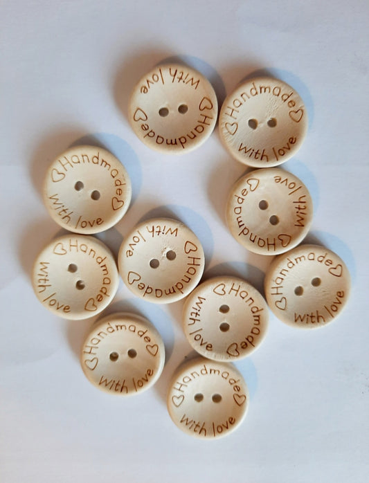 25mm Handmade With Love Wooden Buttons