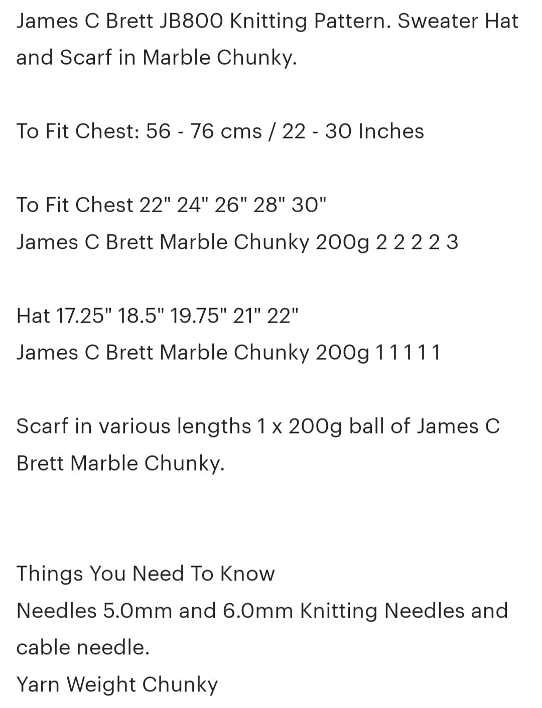 James C Brett Chunky Pattern JB800