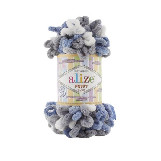 Alize Puffy Colour Finger Knitting 6075 Grey/Blue/White Mix