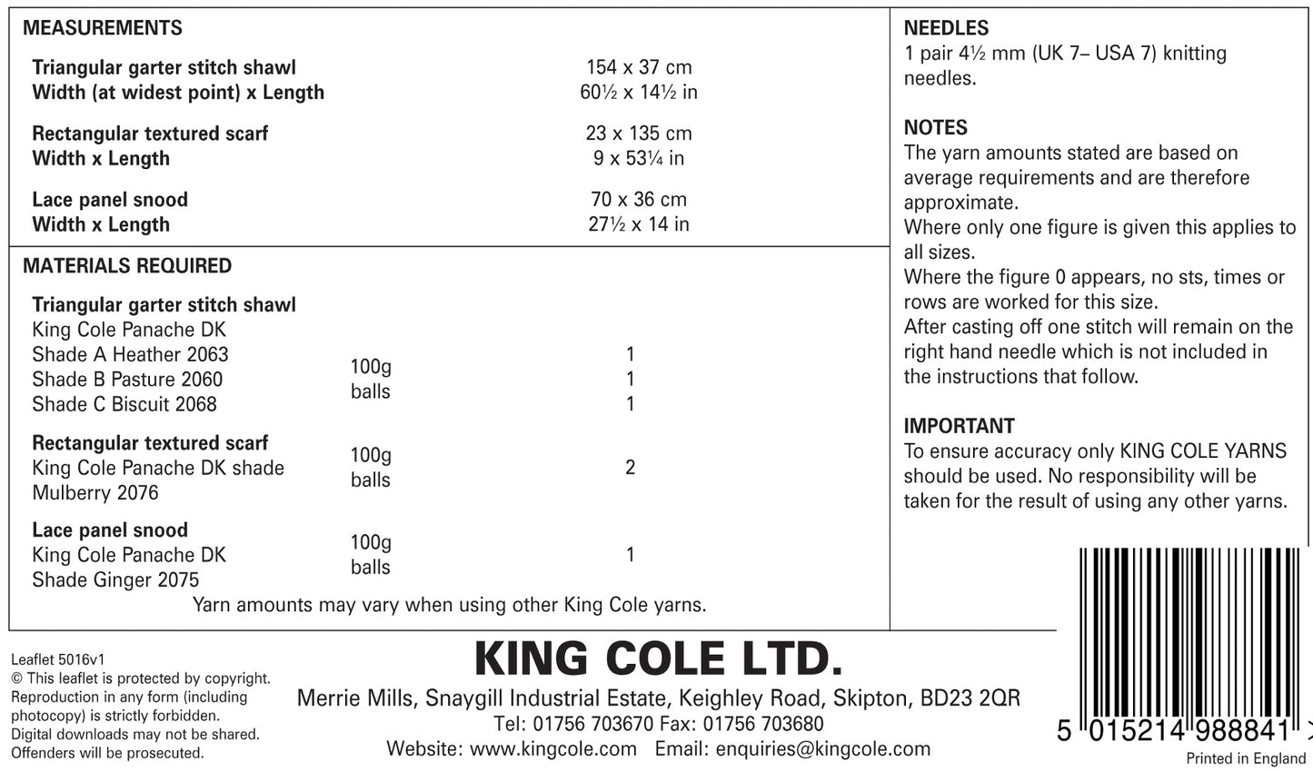 King Cole Pattern 5016