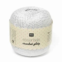 Rico Essentials Crochet Cotton Glitz 001 White